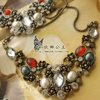 NEW Aarrived Fashion Bronze Color Stone Beads With Flowers Necklaces 