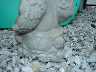 Vintage Concrete Angel Sitting On Flower Stump  