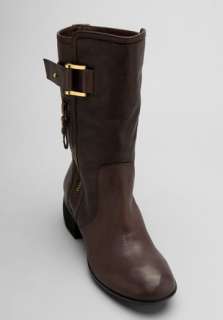 MODERN VINTAGE Maia Mid Calf Boot Buckle Zipper Detail in Dark Brown 