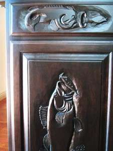 Fishing Rod & Tackle Storage Cabinet Saltwater Fish with Hand Carvings 