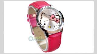   Cute Leather Fashion Ladies Crystal Quartz Band Wristwatch Pink  