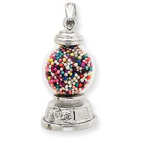 New Polished 14k White Gold 3 D Gumball Machine Charm  