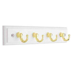 Liberty 4 Hook Tidy Key Rail in White With Polished Brass Hooks 