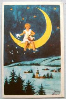 Jenny NYSTROM GIRL Sits on CRESCENT MOON New Year  