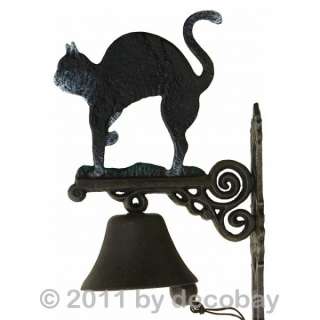 Katze mit Glocke im Nostalgie Design aus Gusseisen für Garten 