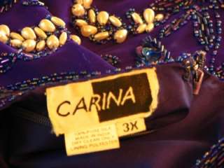 Carina Royal Purple Beaded Sequin Pearl Evening Dress Silk Sheer Plus 