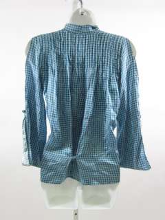   blue silk cut out sleeve blouse shirt in a size 10 this is a long