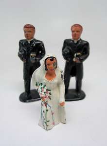   Lead Toy Manoil WEDDING figures Bride Preacher Minister 3pc Lot  