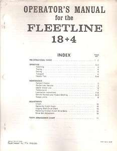 Davis Fleetline 18+4 Trencher Owners & Parts Manual  