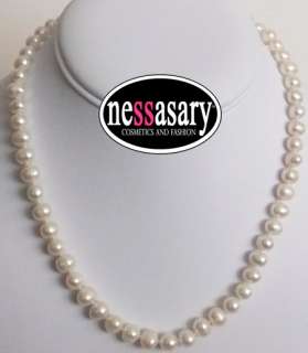 White Natural 7 8MM Freshwater Pearl Necklace 16 NEW  