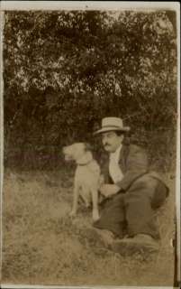 Man in Fedora w Pit Bull Type Dog c1910 Real Photo Postcard  