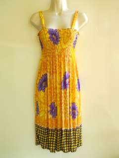  Sundress Summer Cruise Party Smocked Tube Yellow Purple Floral  