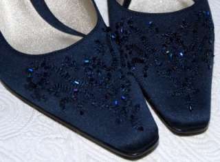 New $72 Etienne Aigner Blue Beaded Satin Shoes Evening Party 8  
