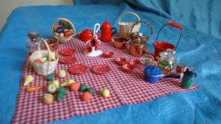   Miniature 1:12 Metal Pots Dishes Food Fruit Vegetables Baskets  