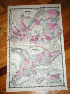 1862 Johnsons Map of Canada .Original Hand Colored Map  