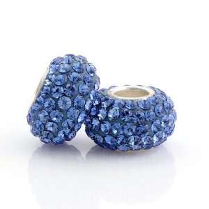  925 Sterling Silver Round Sapphire Color CZ Crystal Charm 