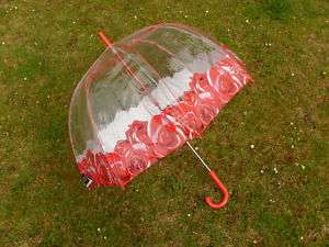 Fulton Ladies Red Rose Birdcage Dome Clear Umbrella  