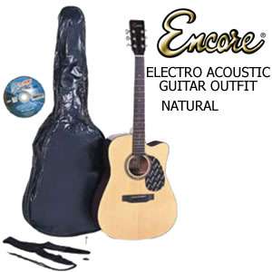 The Encore CEA255OFT Electro Acoustic Guitar Outfit, Natural is light 