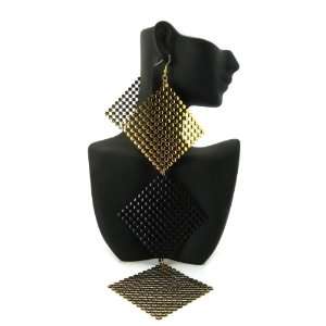 Basketball Wives POParazzi Inspired Squares Drapes Earrings Gold/Bk 