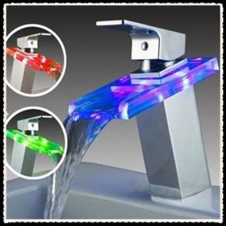  Bathroom Light Fixtures on Rgb Led Light Glass Waterfall Faucet Kitchen Basin Bathroom Sink Mix