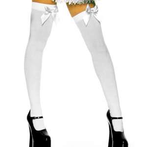 Thigh High Stockings With Bow (White) Adult, 12814 