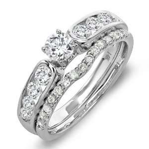 14k White Gold Round Diamond Ladies Bridal Ring Engagement Set (1.15 