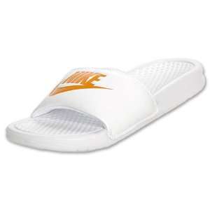 NIKE Benassi JDI Swoosh Womens Slide Sandals Shoe, White/Metallic 