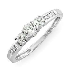 14k White Gold Round Diamond Ladies 3 stone Engagement Bridal Ring (0 