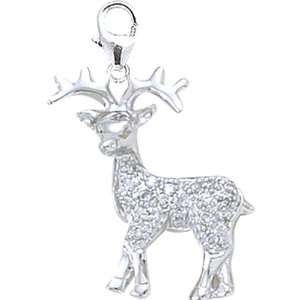  14K White Gold Diamond Reindeer Charm Jewelry