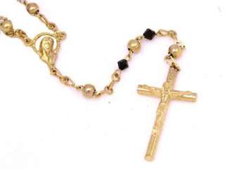Black/Red Crystal Bead Rosary Necklace 14K Gold Plated  