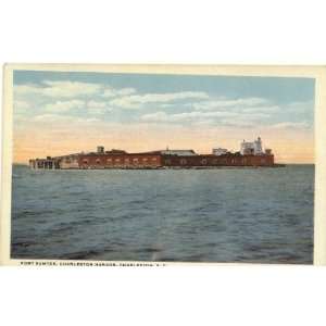 1930s Vintage Postcard   Fort Sumter   Charleston Harbor   Charleston 