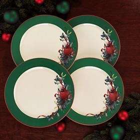 Lenox Winter Greetings Green Dessert Plates Set of 4 Brand New  