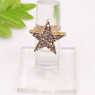 Golden Color Lucky Star Crystal Ring Adjustable 1pc NEW  