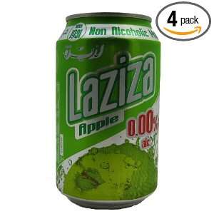 Laziza Non Alcoholic Malt Beverage Apple Flavor 4 Cans of 33cl 