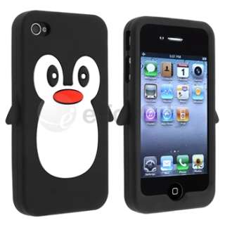 Penguin Silicone Case Cover+6pc Animal Home Button Sticker For iPhone 