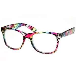   Animal Print Fashion Clear Lens Wayfarers Style Glasses Eyewear