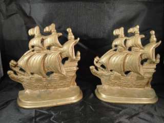 VINTAGE SOLID CAST BRASS SHIP BOOKENDS