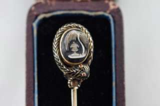 Antique Georgian Victorian 15ct Gold Enamel Snake Agate Cameo Mourning 