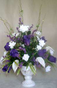   , White & Purple Roses Silk Flower Floral Arrangement / Centerpiece
