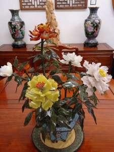 Vintage Jade Flower Bonsai Tree Cloisonne Pot Quartz