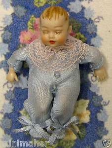 TINY BABY~2 inch boy doll~ infant~Heidi Ott blue outfit~dollhouse 