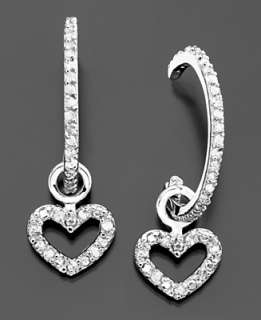 Sterling Silver Diamond Heart Charm Hoop Earrings (1/4 ct. t.w 