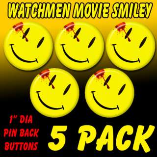 Watchmen Movie Smiley Pin Back Button Badge 5 PACK  