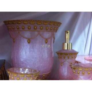 Luxury Bath Accessory Set 6 Piece rose pink gold Bathroom Vanity Resin 