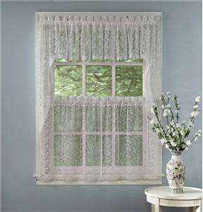 PRISCILLA Lace Ivory 60x12 Tailored Valance Kitchen Curtain Combined 