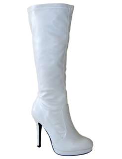   Sexy Club Wear Stretched Knee High Platform GoGo Boots White  