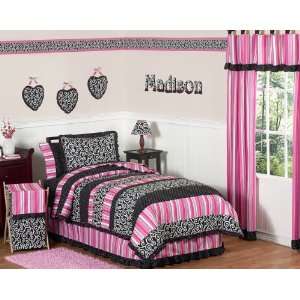 Pink and Black Madison Girls Kids & Teen Bedding 4pc Twin Set  