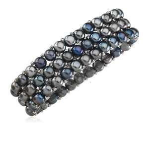   : Freshwater Black Cultured Button Pearl Bracelet in Silver: Jewelry