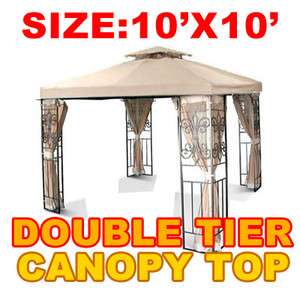    Tierred Garden Gazebo Replacement Canopy Top 10x10 Beige Sun Shade