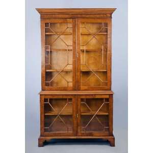  English Walnut & Glass Door Bookcase Furniture & Decor